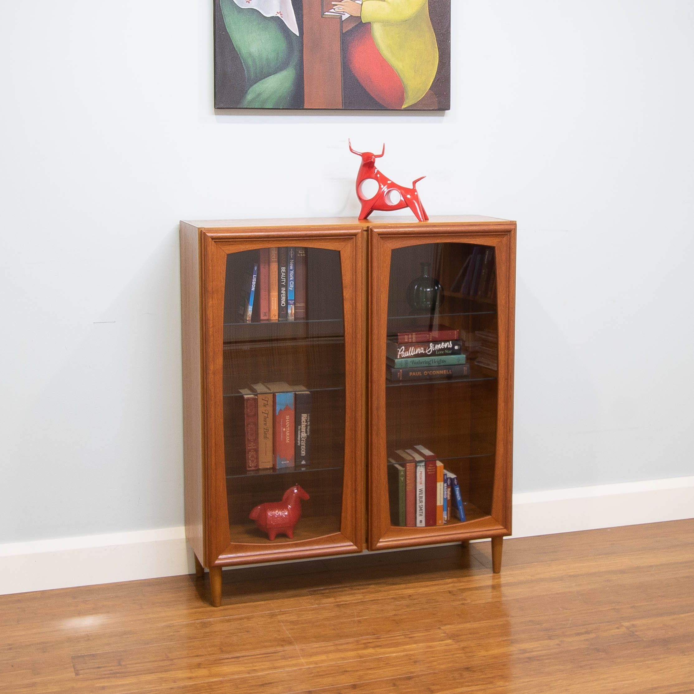 6462 Retro Vintage Teak Glass Display Cabinet Bookcase Cigar Legs Masterfind