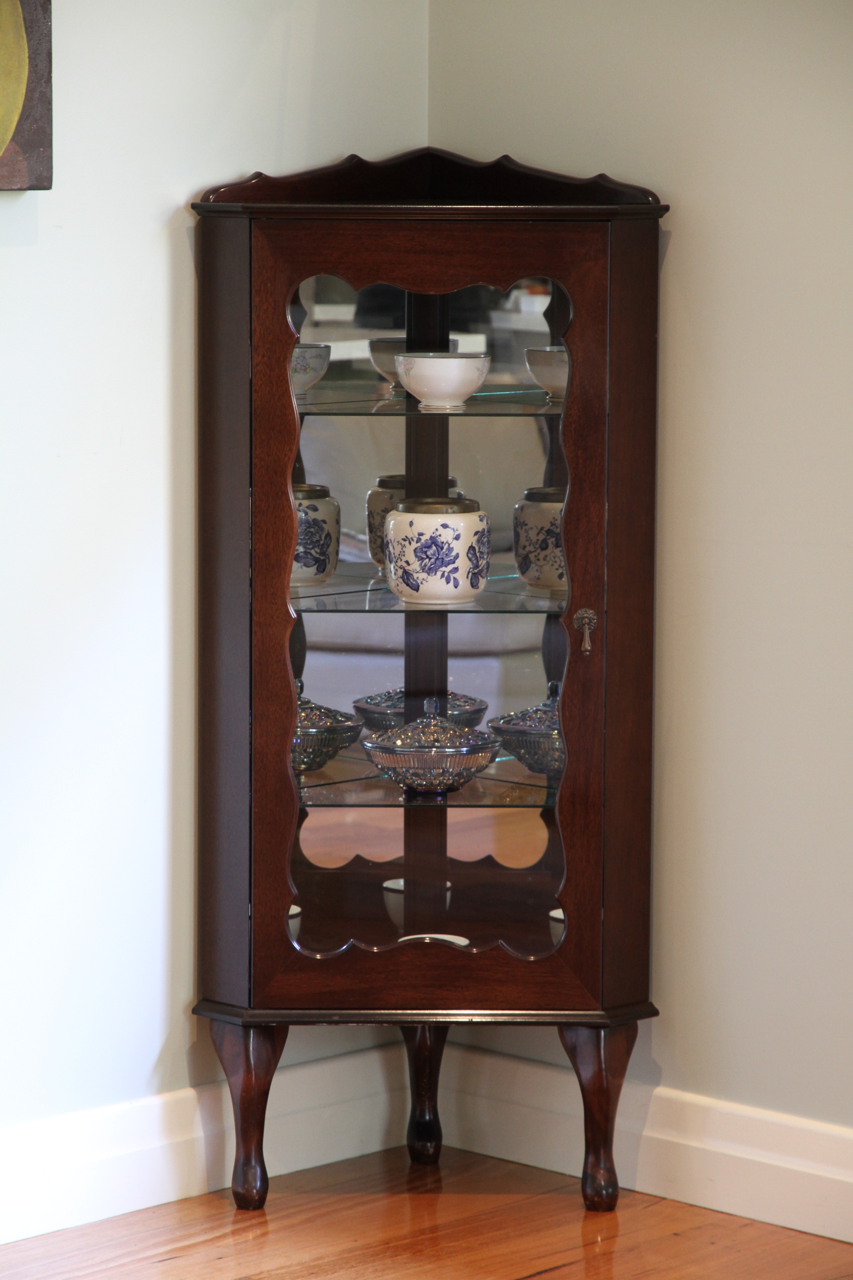 Mahogany Corner Cabinet – Mirror Back Glass Display Case – Cabriole ...