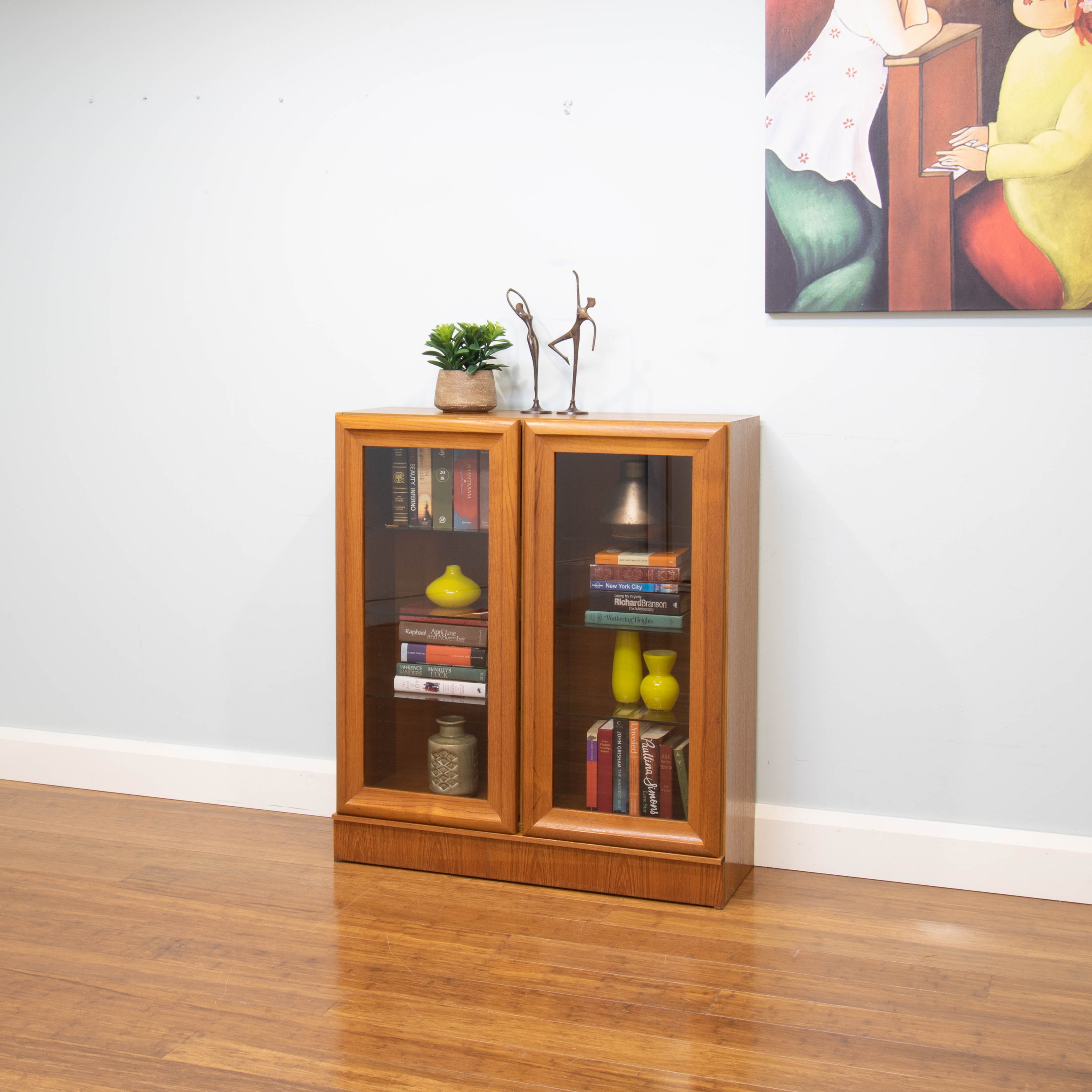 Antique pine glass display cabinet