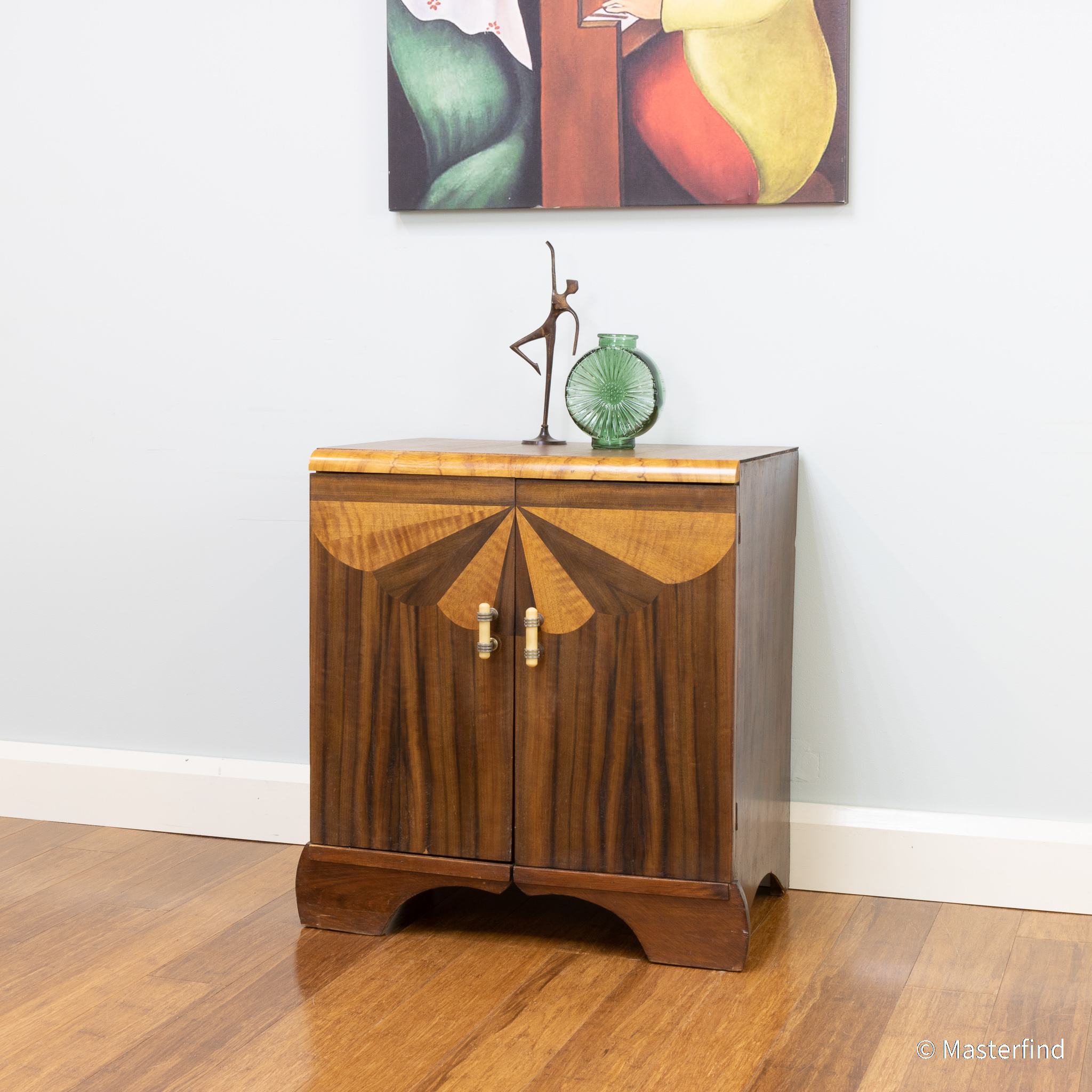 7196V - Vintage Art Deco Cabinet – Bakelite Handles – Inlaid - 2 Door
