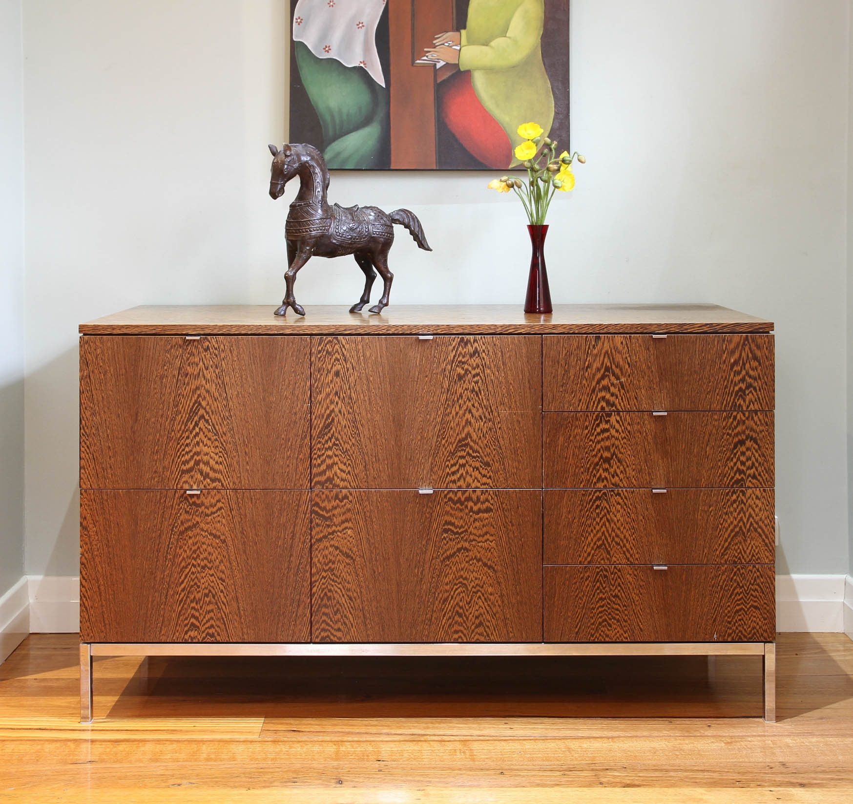 5567 - Contemporary Wenge Oak + Chrome Sideboard Credenza 4 Drawer ...